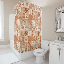 Pfirsich-Orange-Patchwork-Quilt im rustikalen Blum Duschvorhang