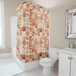 Pfirsich-Orange-Patchwork-Quilt im rustikalen Blum Duschvorhang