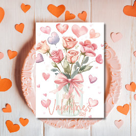 Pfirsich orange Rosen Glas Happy Valentinstag Feiertagskarte
