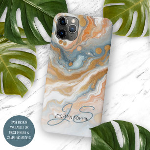 Pfirsich Orange Türkis Blau Gold Marmor Kunst Must iPhone 16 Pro Max Hülle