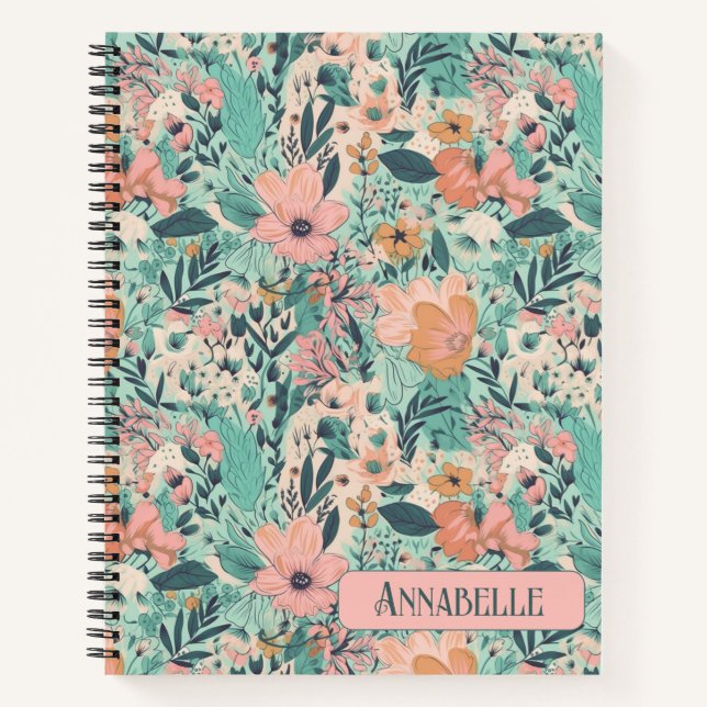 Pfirsich Pastell Garten Blumen Notizbuch (Vorderseite)