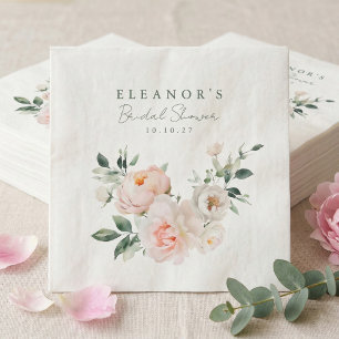 Pfirsich-Pfingstrose Floral Aquarell-Rosa Brautdus Serviette