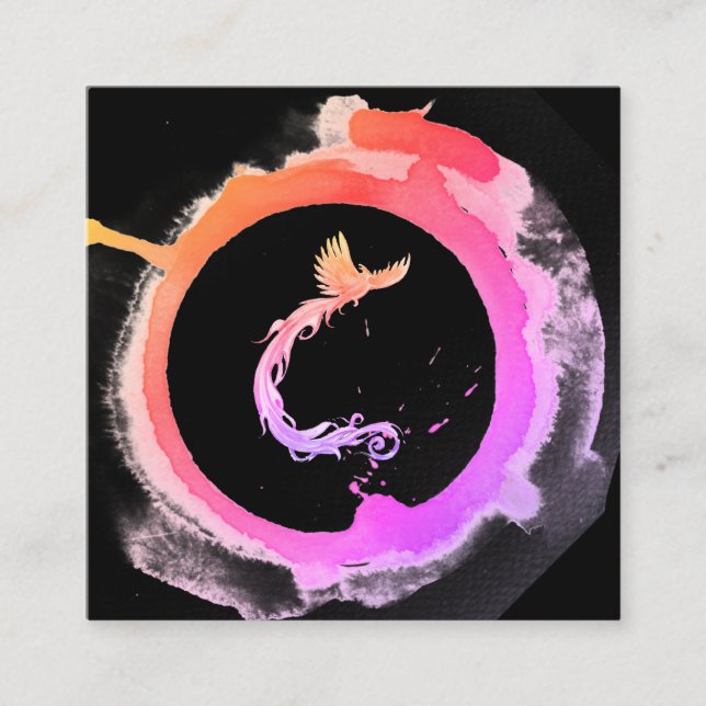 *~* Pfirsich Pink Phoenix Ring of Ombre Fire Quadratische Visitenkarte (Vorderseite)