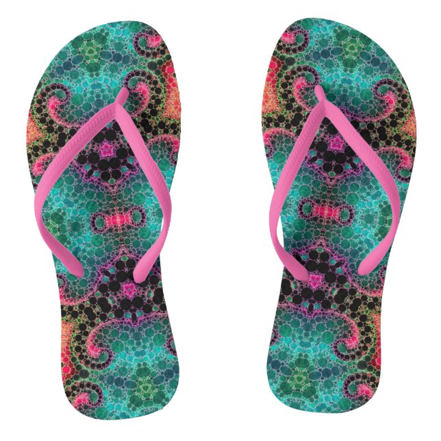 Pfirsich Pink Türkis Abstrakt Flip Flops (Fußbett)