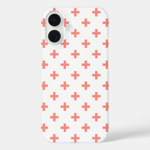 Pfirsich-Polka-Kreuze auf Weiß iPhone 16 Hülle