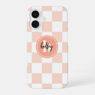 Pfirsich-Retro-Gitter-Monogramm iPhone 16 Hülle