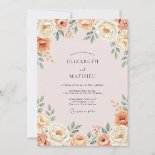 Pfirsich Romantische Botanische Hochzeit Einladung