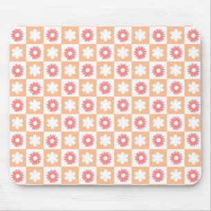 Pfirsich-Rosa-Blumen-Karo-Moderne Retro  Mousepad