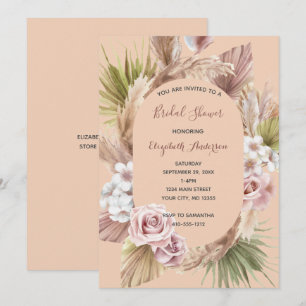 Pfirsich-Rosa-Boho-Blumen-Trendy-Brautparty Einladung