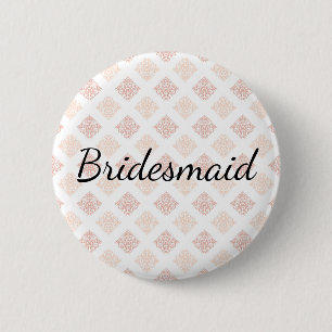 Pfirsich-Rosa-Damask-Brautjungfer Button