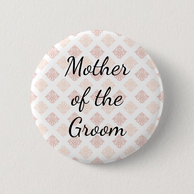 Pfirsich-Rosa-Damask-Mutter der Braut Button (Vorderseite)