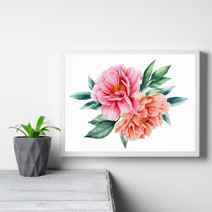 Pfirsich Rosa Florale Blumen Pfingstrosen Wandkuns Poster