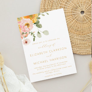 Pfirsich-Rosa-Gelb-Garten-Blumenstrauß-Hochzeit Einladung