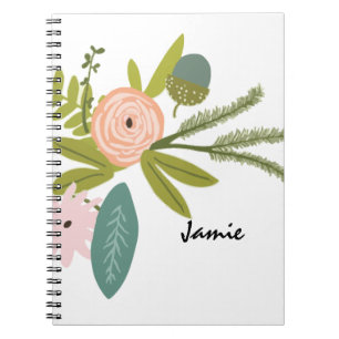 Pfirsich-Rosa-Grün-Blumen und Fauna Notizblock