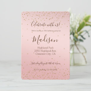 Pfirsich-Rosa-Hauch-Gold-Glanz-Konfetti-Funkeln Einladung