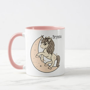 Pfirsich-Rosa-Himmelmond- und Sterneneinhorn Tasse
