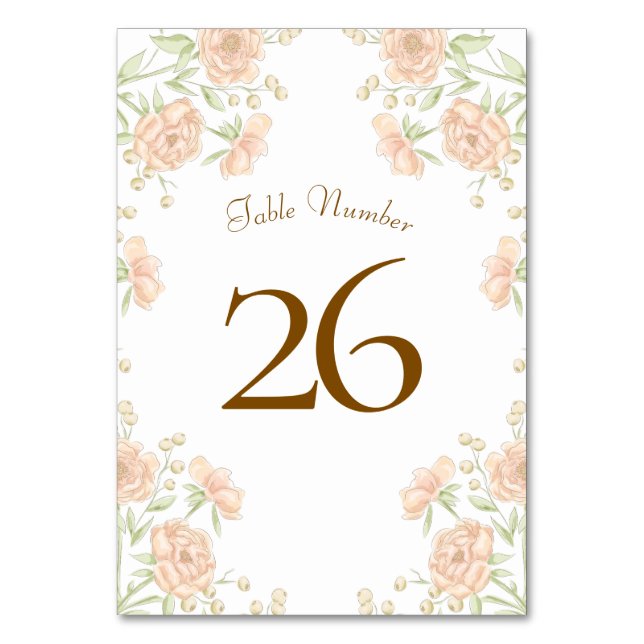 Pfirsich-Rosa-Hochzeit Tischnummer (Vorderseite)