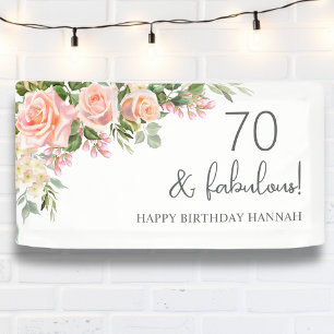 Pfirsich   Rosa Rose Floral 70. Geburtstag Banner