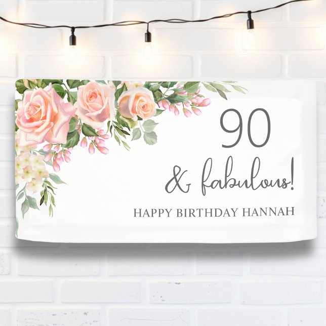 Pfirsich | Rosa Rose Floral 90. Geburtstag Banner (Von Creator hochgeladen)