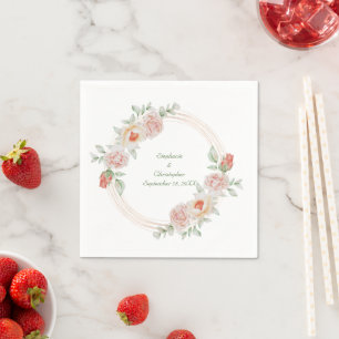 Pfirsich Rosa Rose Grüne Florale Gold Rahmen Hochz Serviette