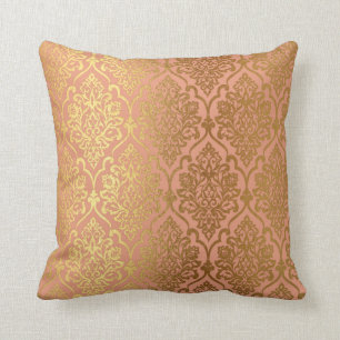 Pfirsich-Rosa-Roségold-Damask-Royal-Luxus-Dekor Kissen