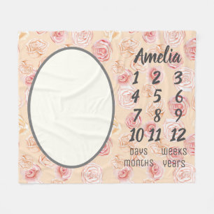 Pfirsich & Rosa Rosen Aquarell Meilenstein Baby Bl Fleecedecke