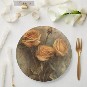 Pfirsich-Rosen-Blumen-Braut-Party Pappteller