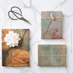 Pfirsich-Rosen-Blumen-Brautparty-Hochzeit Geschenkpapier Set