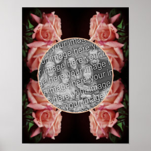 Pfirsich-Rosen-Blumen-Vintage-Foto hinzufügen Poster