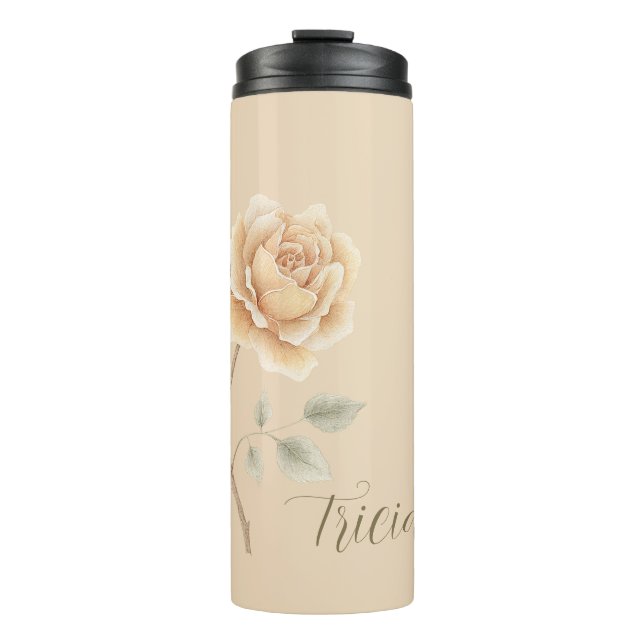Pfirsich-Rosen-Blumenname Thermosbecher (Vorderseite)