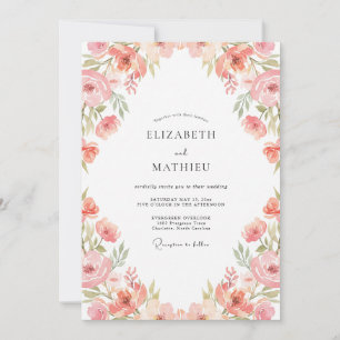 Pfirsich-Rosen-Botanik-Aquarell-Hochzeit Einladung