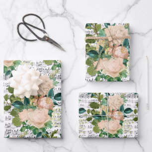 Pfirsich-Rosen-Collage-Geschenkpapierbögen Geschenkpapier Set