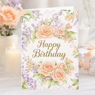 Pfirsich-Rosen Cottagecore-Blumen Zum Geburtstag Karte