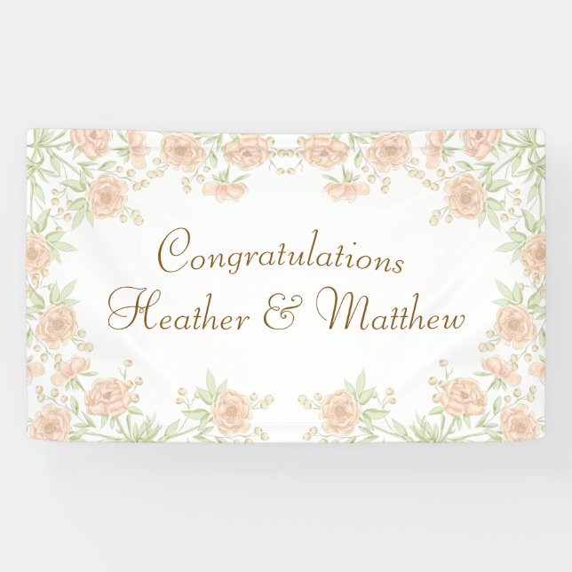 Pfirsich-Rosen-Hochzeit Banner (Horizontal)