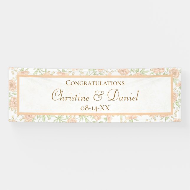 Pfirsich-Rosen-Hochzeit Banner (Horizontal)