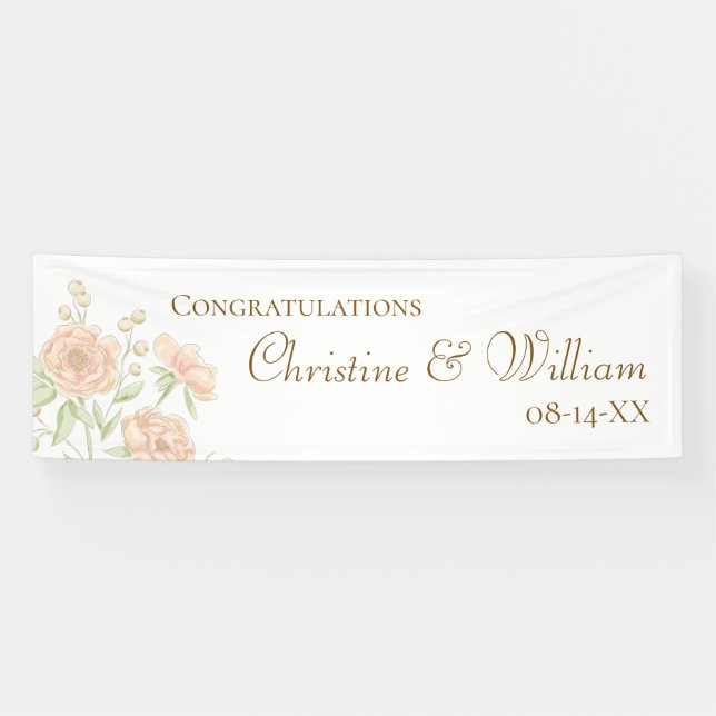 Pfirsich-Rosen-Hochzeit Banner (Horizontal)