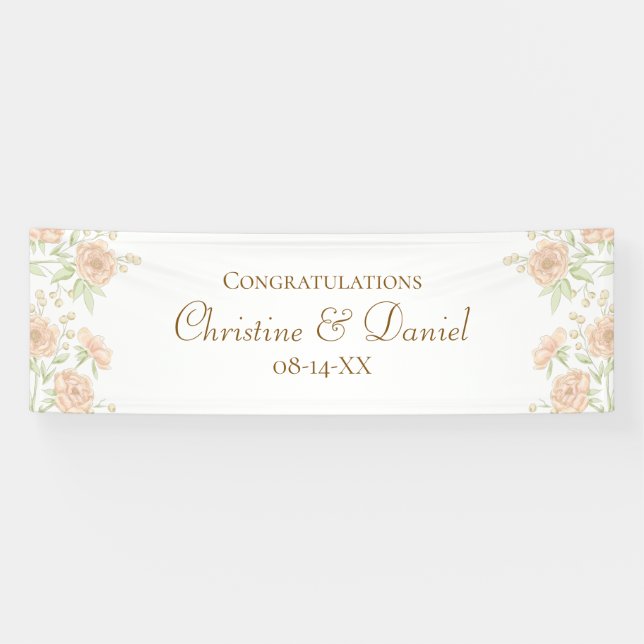 Pfirsich-Rosen-Hochzeit Banner (Horizontal)
