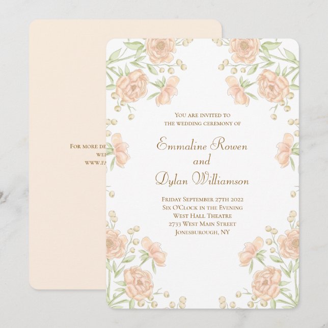 Pfirsich-Rosen-Hochzeit Einladung (Vorne/Hinten)
