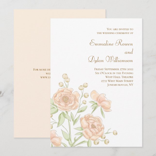Pfirsich-Rosen-Hochzeit Einladung (Vorne/Hinten)
