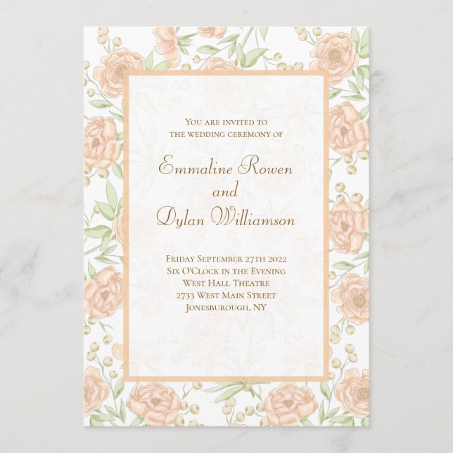 Pfirsich-Rosen-Hochzeit Einladung (Vorderseite)