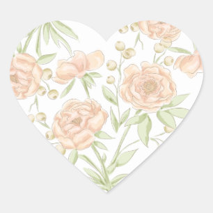 Pfirsich-Rosen-Hochzeit Herz-Aufkleber
