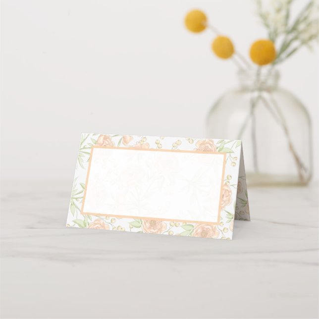 Pfirsich-Rosen-Hochzeit Platzkarte (Vorderseite)