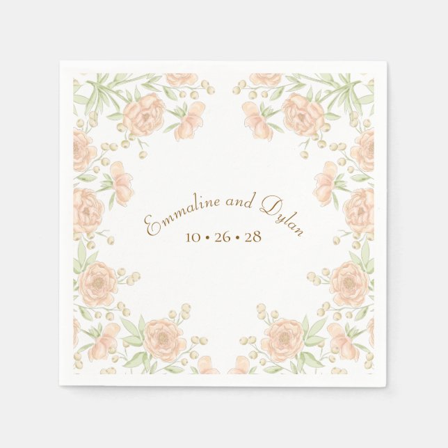 Pfirsich-Rosen-Hochzeit Serviette (Vorderseite)