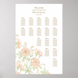 Pfirsich-Rosen-Hochzeitssitzplan Poster