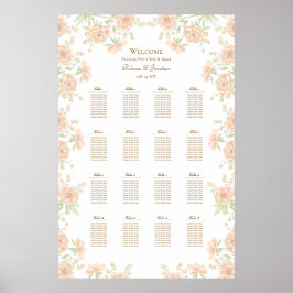 Pfirsich-Rosen-Hochzeitssitzplan Poster
