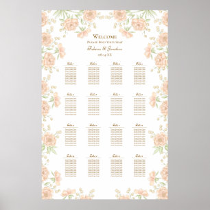 Pfirsich-Rosen-Hochzeitssitzplan Poster
