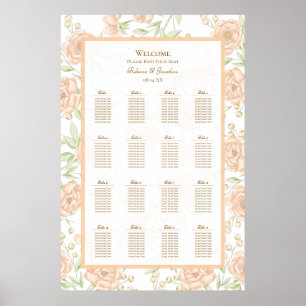 Pfirsich-Rosen-Hochzeitssitzplan Poster