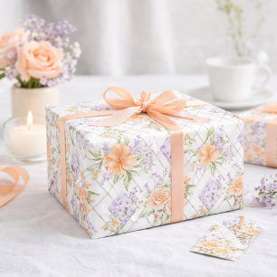 Pfirsich-Rosen-Lavendel-Cottagecore-Blumenmuster Geschenkpapier