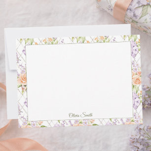Pfirsich-Rosen-Lavendel-Cottagecore-Namens-Notizka Mitteilungskarte