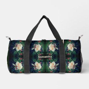 Pfirsich-Rosen- und Knospenmuster personalisiert Duffle Bag